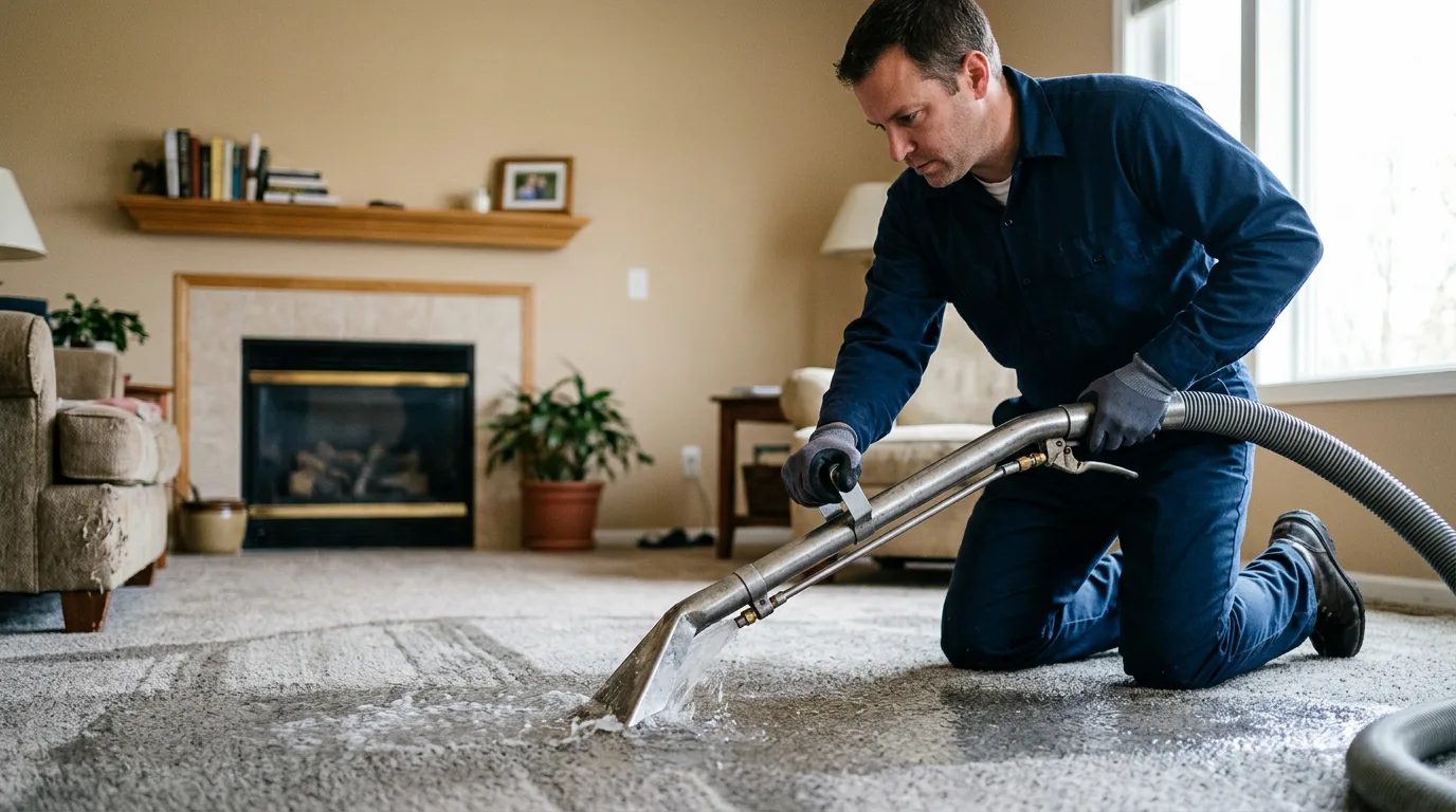 Water damage restoration technician working near Tow, TX